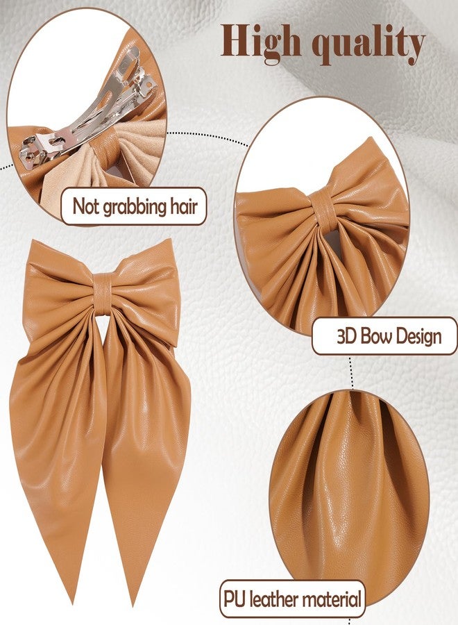 oneye Large Bow Hair Clips for Women Leather PU Hair Bows Hair Ribbon Clips with Long Tail Big Bow Metal Barrettes Hair Accessories for Women Girls with 4PCS - Image 2